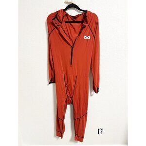 Corbeaux Men's Base Layer Zip Bodysuit Hooded Orange Black Stitching Medium